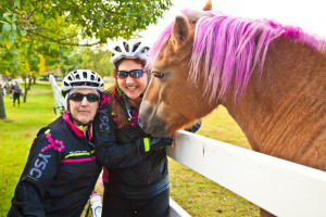 Lisa, at left,  and fellow YSC Founding Member Jill Frank with a colorful TdP fan.